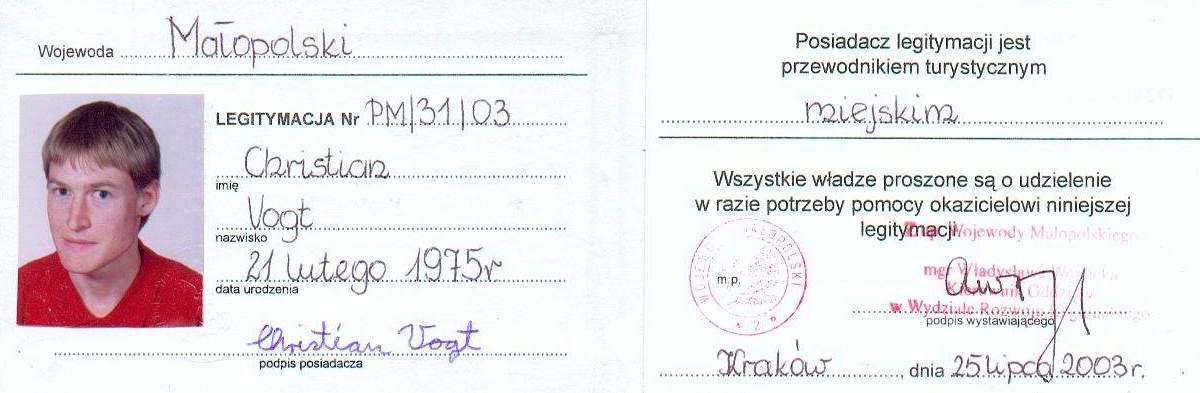 Christian's Cracow tourist guide license PM/31/03